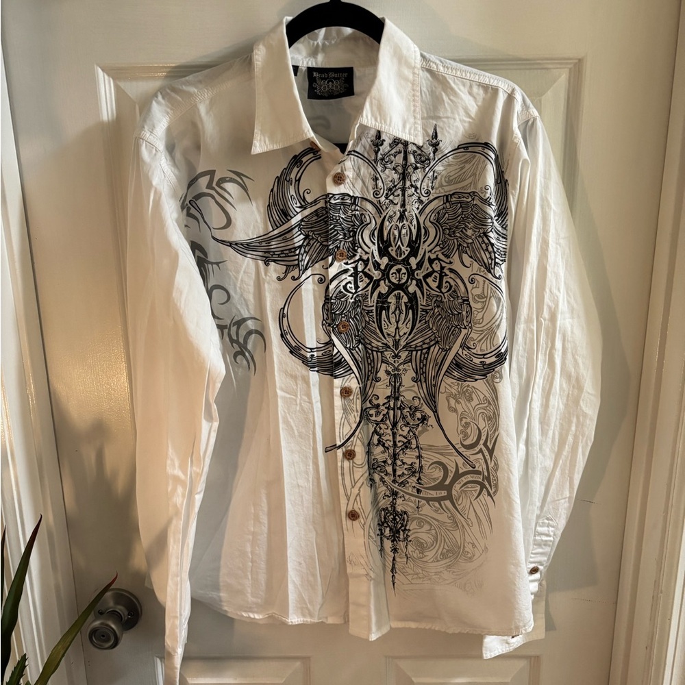 Brad Butter Men's Wearable Art Shirt with Black Graphic Design